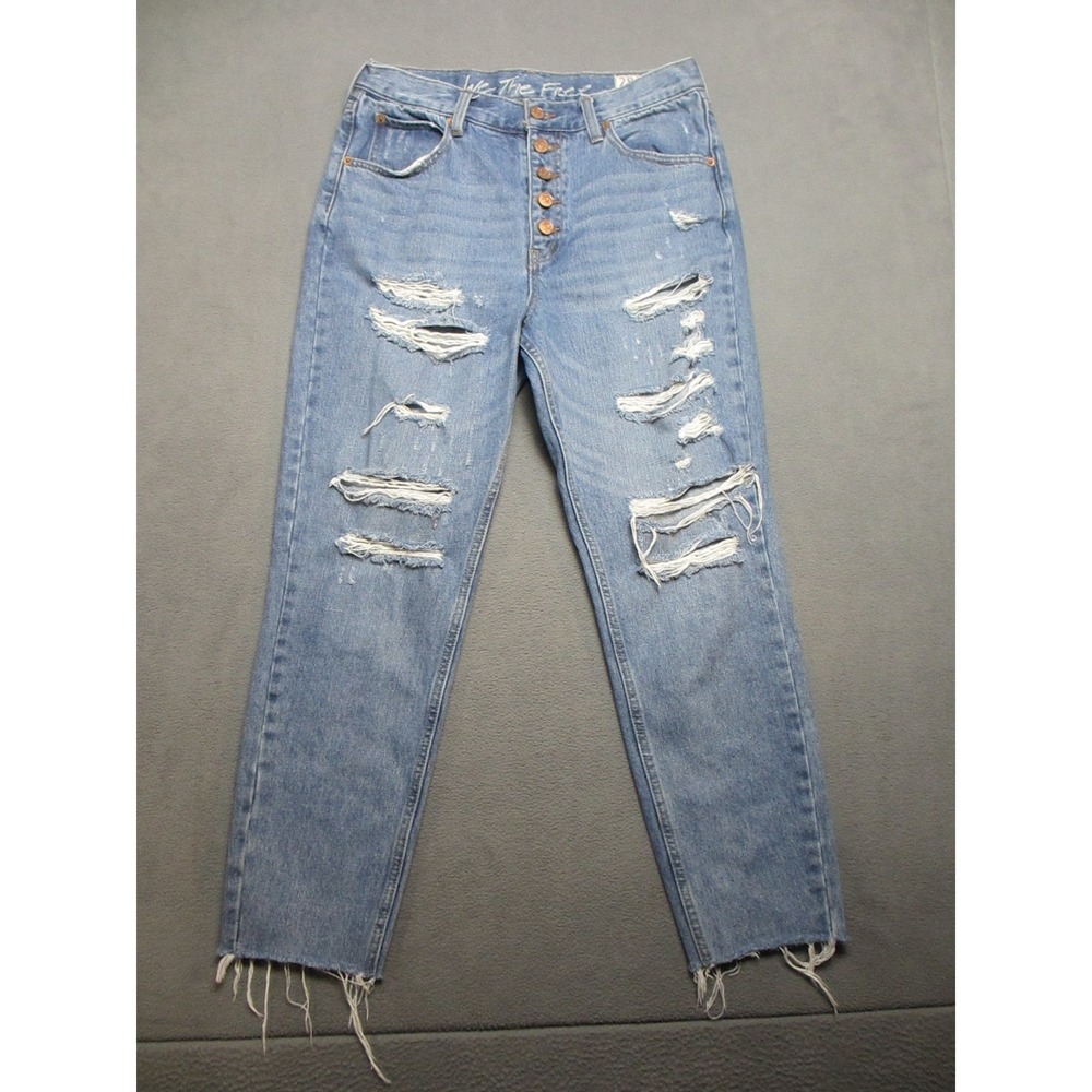 We The Free People Jeans Womens 30X26 Blue Denim Distressed Raw Hem High Rise